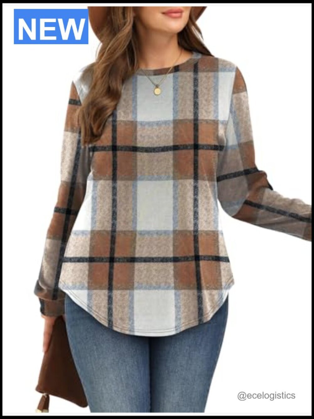 Curved Hem Long Sleeve Crewneck Sweatshirt Tunic Lightweight - Picture 4 of 6